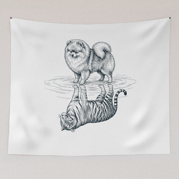 Item preview, Vintage Pomeranian Reflection Tiger Dog Lover designed and sold by DoodleTortle.