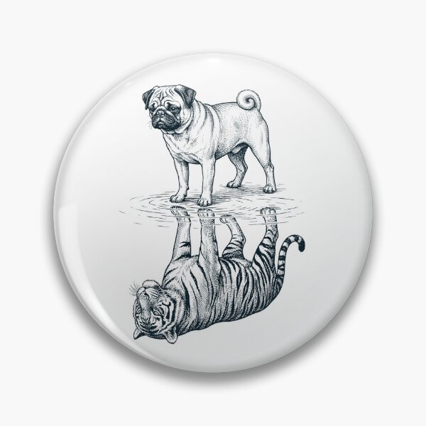 Artikelvorschau, Vintage Mops-Spiegelbild Tigerhund-Liebhaber entworfen und verkauft von DoodleTortle.
