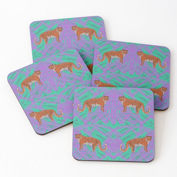 Item preview, Retro Vintage Exotic Summer Tiger - 80s purple and green designed and sold by ellealsopaints.