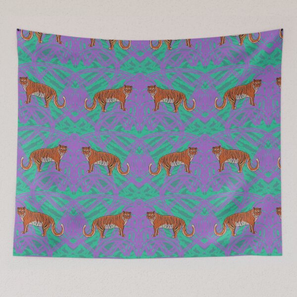 Item preview, Retro Vintage Exotic Summer Tiger - 80s purple and green designed and sold by ellealsopaints.