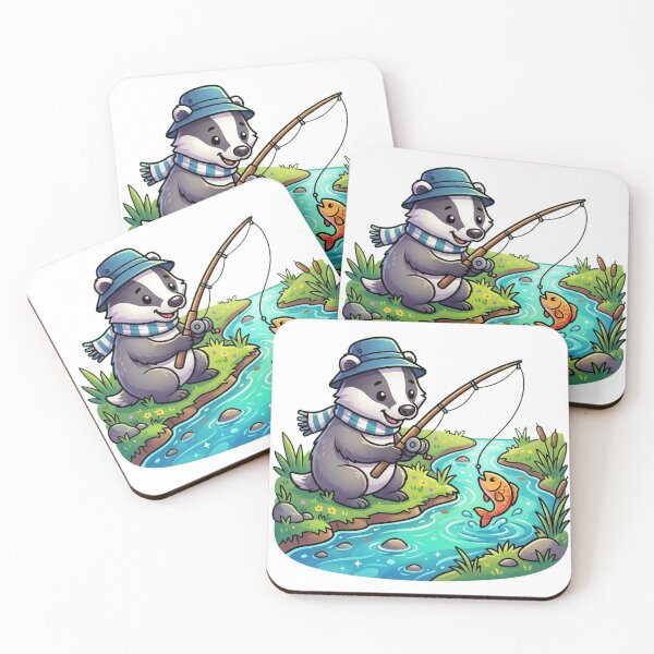 Item preview, Cute Fishing Badger - Kawaii Woodland Animal Sticker designed and sold by NuniDesigns.