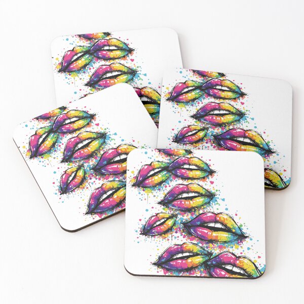 Item preview, A diagonal flow of multiple graffiti-style lips moving across the canvas, varying in size and rotation designed and sold by Dejbar.