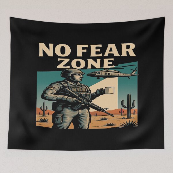 Item preview, No Fear Zone Soldier Design – Military Coffee Humor Desert Scene Bold Tactical Art designed and sold by Bright Nest Studio.