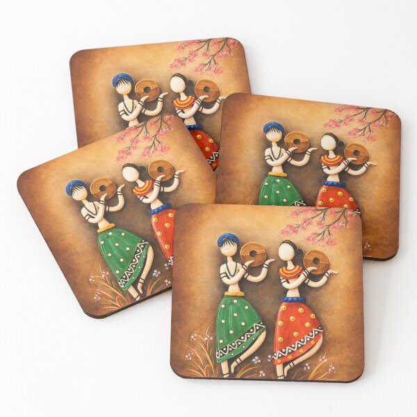 Item preview, Handcrafted Tribal Wooden Dancers Wall Art | Ethnic Folk Art Decor | Traditional Indian Couple Painting designed and sold by ArtoryNest.