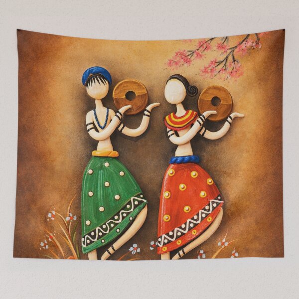 Item preview, Handcrafted Tribal Wooden Dancers Wall Art | Ethnic Folk Art Decor | Traditional Indian Couple Painting designed and sold by ArtoryNest.