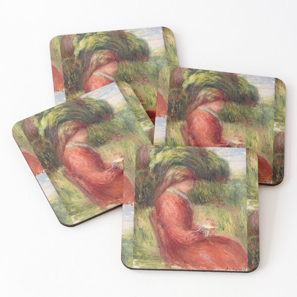 Aperçu de l'œuvre Jeune Femme Assise de Pierre-Auguste Renoir : Portrait de jardin impressionniste Poster créée et vendue par artofuniverse.