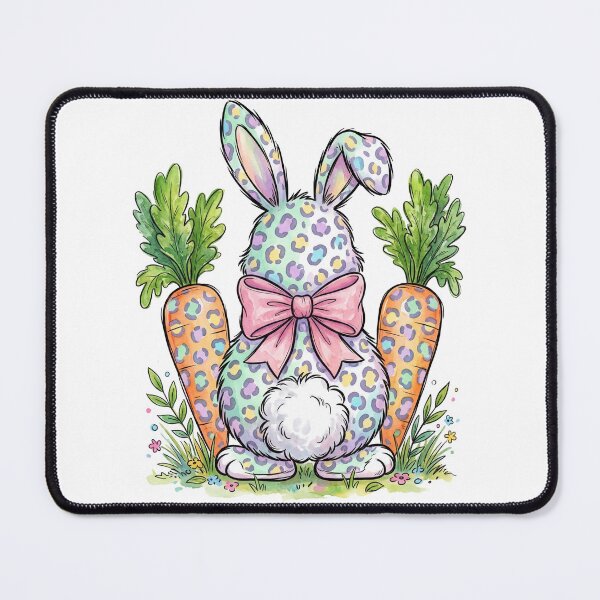 Item preview, Cute Leopard Print Easter Bunny with Pink Bow and Carrots Watercolor Illustration designed and sold by seven things shop.