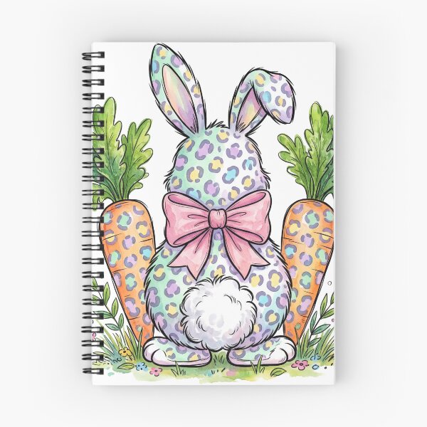 Item preview, Cute Leopard Print Easter Bunny with Pink Bow and Carrots Watercolor Illustration designed and sold by seven things shop.