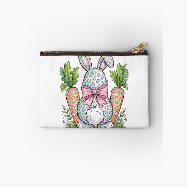 Item preview, Cute Leopard Print Easter Bunny with Pink Bow and Carrots Watercolor Illustration designed and sold by seven things shop.