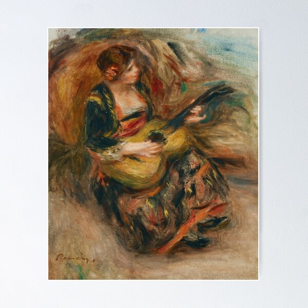 Item preview, Jeune Femme Assise Jouant De La Guitare by Pierre-Auguste Renoir: Romantic Music Print designed and sold by artofuniverse.