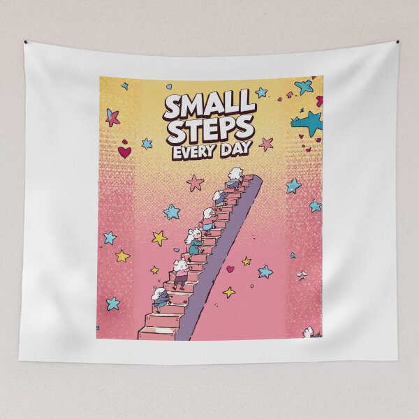 Item preview, Small steps Every day| Motivational cartoon  Aesthetic with Typography | Cute Funny Inspirational Quote | Self Care Positivity Cartoon Design ver5 ver 2 designed and sold by CosmicNook1.