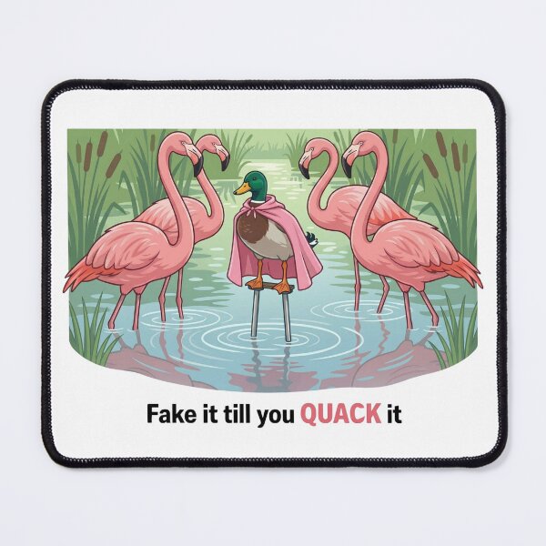 Item preview, Fake It Till You Quack It – Funny Duck Pun Motivational Flamingo Meme Design designed and sold by aiqdelicia.