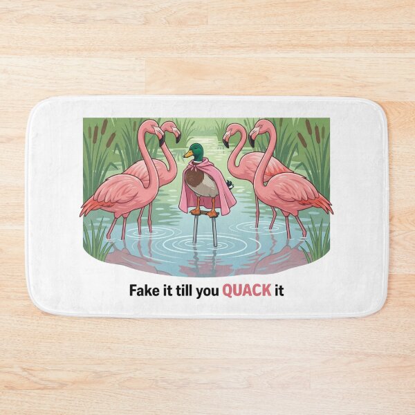 Item preview, Fake It Till You Quack It – Funny Duck Pun Motivational Flamingo Meme Design designed and sold by aiqdelicia.