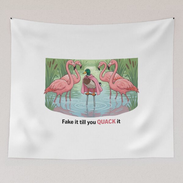Item preview, Fake It Till You Quack It – Funny Duck Pun Motivational Flamingo Meme Design designed and sold by aiqdelicia.