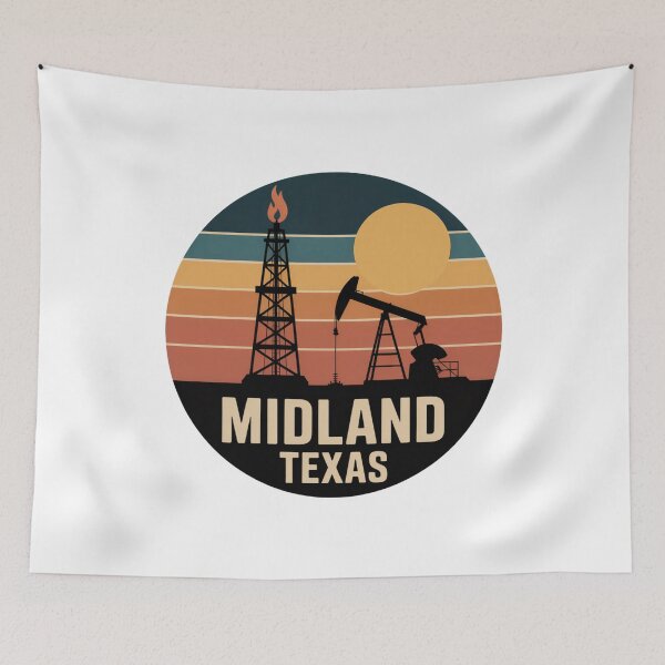 Item preview, Midland Texas: Retro Sunset Oil Derrick & Pumpjack designed and sold by CircinusStore.