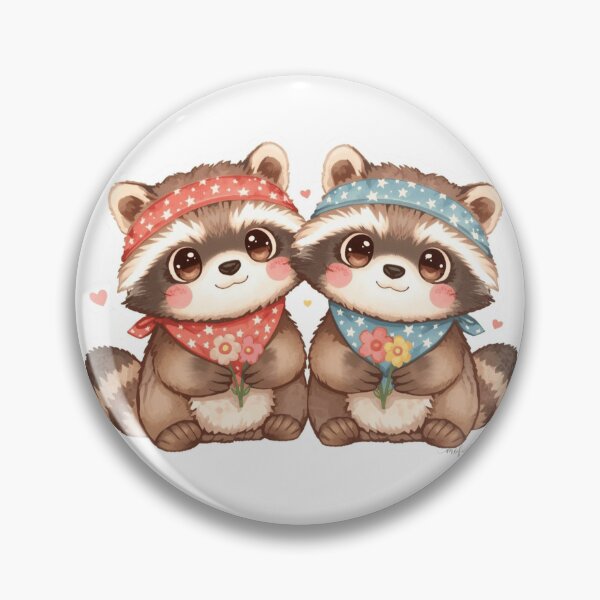 Item preview, Tanuki Sticker - Kawaii Floral Couple Best Friends Japanese Art designed and sold by mofu-studio.