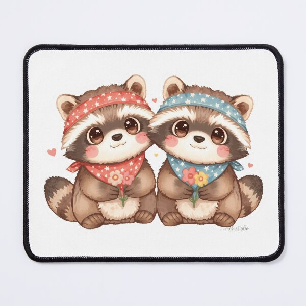 Item preview, Tanuki Sticker - Kawaii Floral Couple Best Friends Japanese Art designed and sold by mofu-studio.