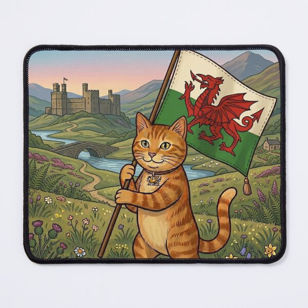 Item preview, Welsh Ginger Cat Holding Welsh Dragon Flag — Cute Patriotic Wales Cat Illustration designed and sold by MiowandMolly.