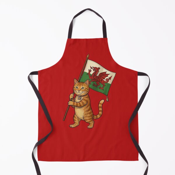 Item preview, Welsh Ginger Cat Holding Welsh Dragon Flag — Cute Patriotic Wales Cat Illustration designed and sold by MiowandMolly.
