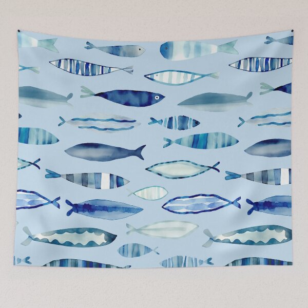 Item preview, Watercolor Fish Blue Summer Beach Vibe  designed and sold by artsandsoul.