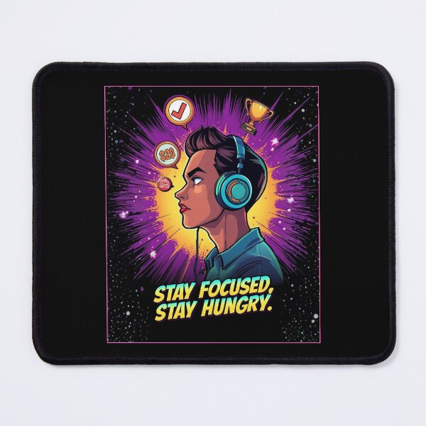 Item preview, Stay focused Stay Hungry| Motivational cartoon Aesthetic with Typography | Cute Funny Inspirational Quote | Self Care Positivity Cartoon Design ver2 designed and sold by CosmicNook1.