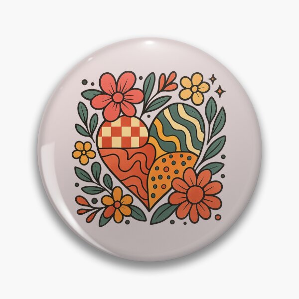 Item preview, Retro 70s Style Hearts with Floral Patterns designed and sold by Zyynpixel.