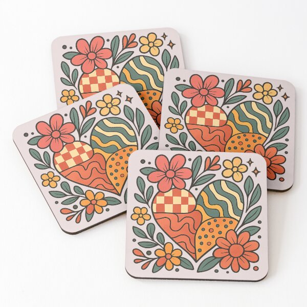Item preview, Retro 70s Style Hearts with Floral Patterns designed and sold by Zyynpixel.