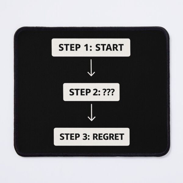 Item preview, Step 1 Start Step 2 ??? Step 3 Regret Funny Meme Minimal Design designed and sold by Tropivaro.