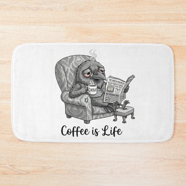 Item preview, Grumpy Tired Gothic Raven Drinking Coffee Reading Newspaper Cartoon designed and sold by PoomDesign.