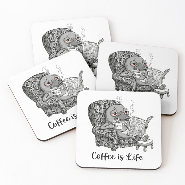 Item preview, Funny tired animal drinking coffee cartoon designed and sold by PoomDesign.