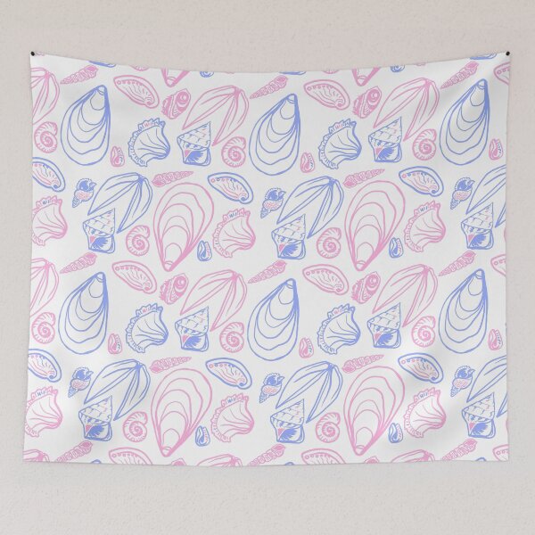Item preview, Mediterranean sea shells pink and blue print designed and sold by KaroLeenaDesign.
