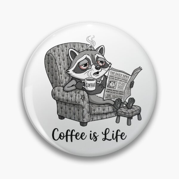 Item preview, Tired Raccoon Drinking Coffee in Armchair Reading Newspaper Cartoon designed and sold by PoomDesign.
