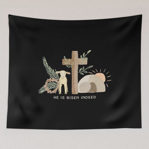 Item preview, Watercolor He Is Risen Indeed Easter Lamb Cross designed and sold by OlyvieArt.
