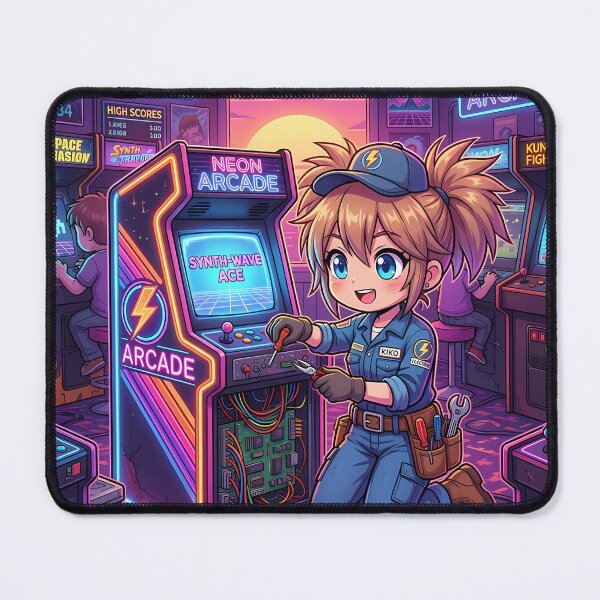 Item preview, Cute Chibi Anime Electrician Girl Fixing Retro Arcade Machine designed and sold by Artorya.