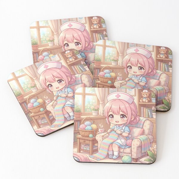 Item preview, Cute Chibi Anime Nurse Knitting Pastel Rainbow Scarf | Cozy Kawaii Art designed and sold by Artorya.
