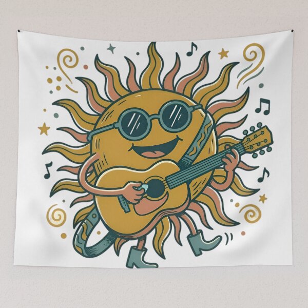 Item preview, Groovy Retro Sun - Playing Acoustic Guitar with Sunglasses designed and sold by AlanyaArtX.