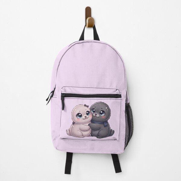 Item preview, Adorable Kawaii Seal Couple – Cute Pastel Pink and Grey Seals in Love Illustration designed and sold by Medisoultech.