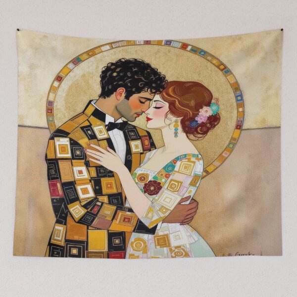 Item preview, Klimt-inspired embrace in modern Art Nouveau style with golden patterns and emotional depth designed and sold by FotoworldEdel.
