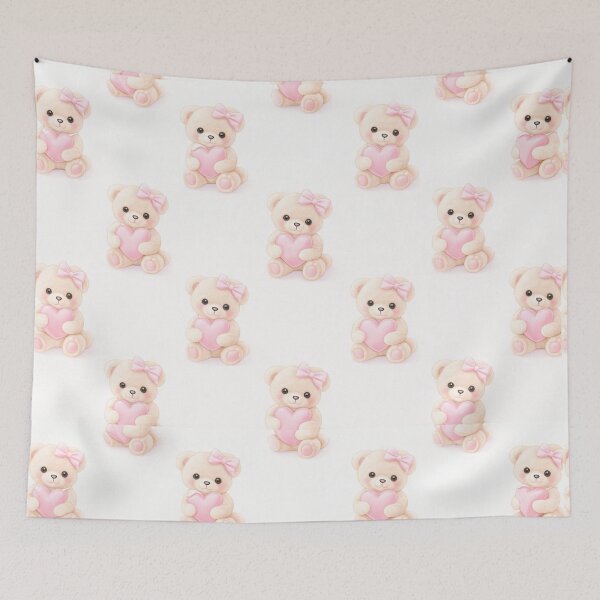 Item preview, Cute Teddy Bear Heart Seamless Pattern – Coquette Pink Kawaii Aesthetic Design designed and sold by Creativeeworld777.