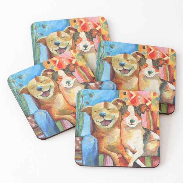 Item preview, Happy Dog Couple Colorful Cozy Art designed and sold by AlisaArtDecor.