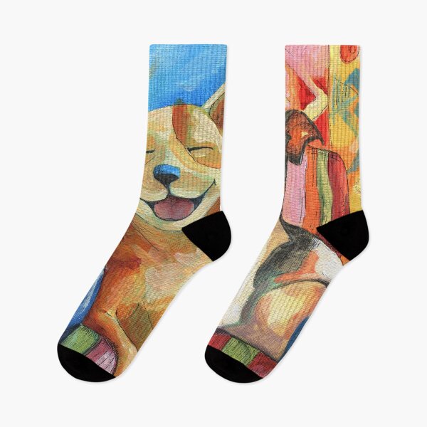 Item preview, Happy Dog Couple Colorful Cozy Art designed and sold by AlisaArtDecor.