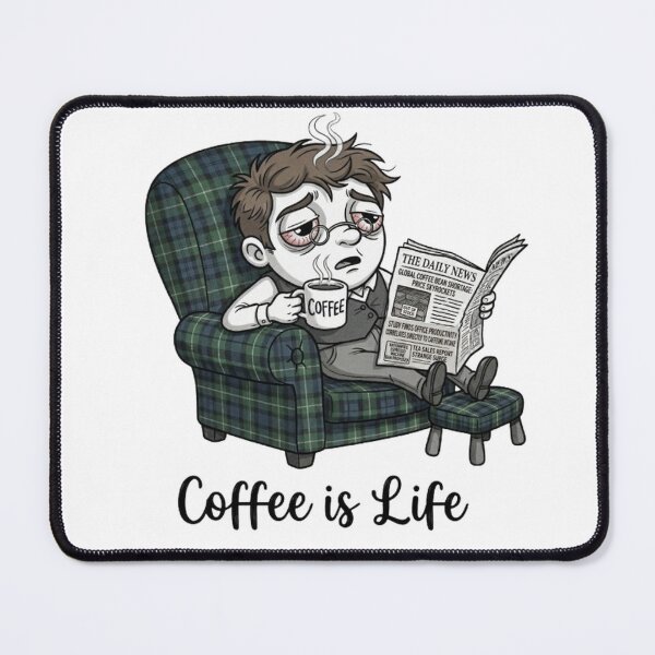 Item preview, Coffee Is Life: Funny Tired Office Worker Reading Newspaper Cartoon designed and sold by PoomDesign.