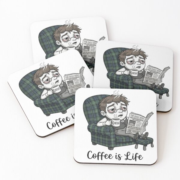 Item preview, Coffee Is Life: Funny Tired Office Worker Reading Newspaper Cartoon designed and sold by PoomDesign.