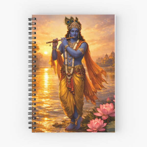 Item preview, Krishna Yamuna River Scene | Divine Water Journey Art designed and sold by CosmicLotusArt.