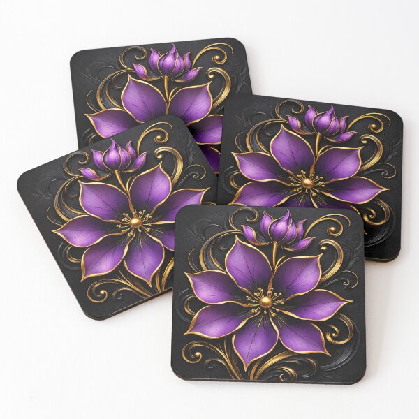 Item preview, Luxury Purple Gold Floral Wall Art designed and sold by Kaleidoscope Print.