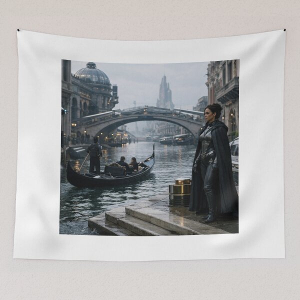 Item preview, Futuristic Female Warrior in Sci-Fi Venice Canal designed and sold by NiceArtsPlace.