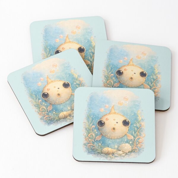 Item preview, Cute Watercolor Pufferfish Underwater Fantasy designed and sold by blankTeeShirt.