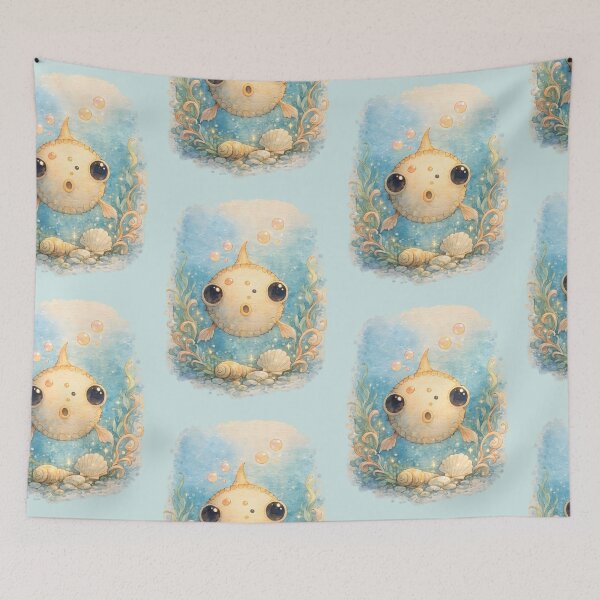 Item preview, Cute Watercolor Pufferfish Underwater Fantasy designed and sold by blankTeeShirt.