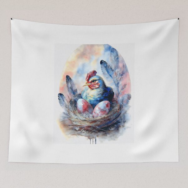 Item preview, Colorful Watercolor Rooster Nest Easter Egg Illustration designed and sold by VISO-art.