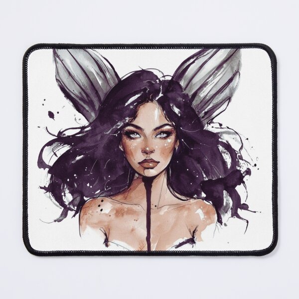 Item preview, Dark Fae – Gothic Fairy Portrait with Purple Wings & Ink Drip Art designed and sold by InkVeil.